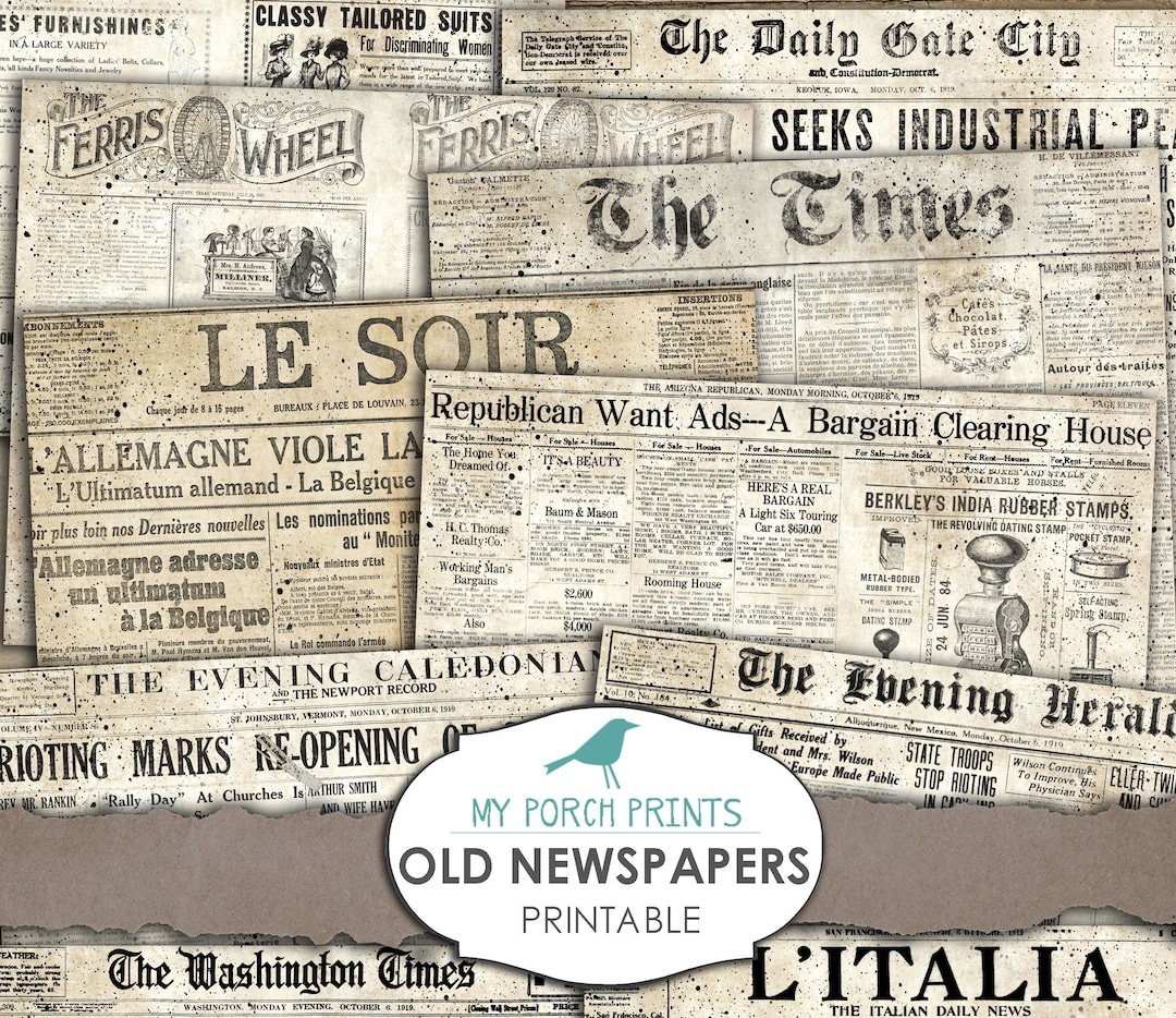 Junk Journal Old Newspapers Printable Paper Newsprint Digital Kit Ephemera My Porch Prints Shop Neutral Tea Dyed Vintage Download Etsy