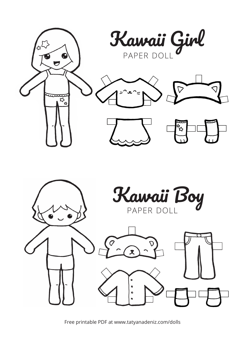 Kawaii Boy And Girl Paper Doll Templates Download Printable PDF Templateroller