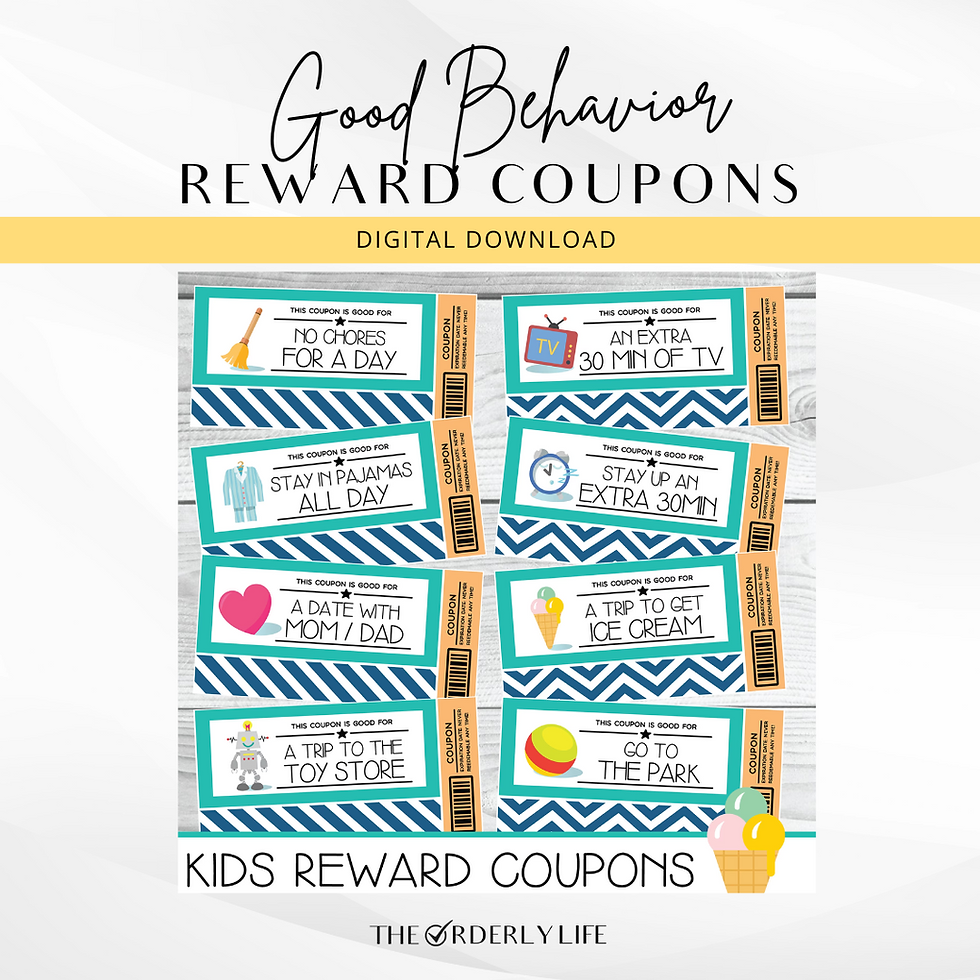 Kid s Reward Coupons Printable Instant Download The Orderly Life