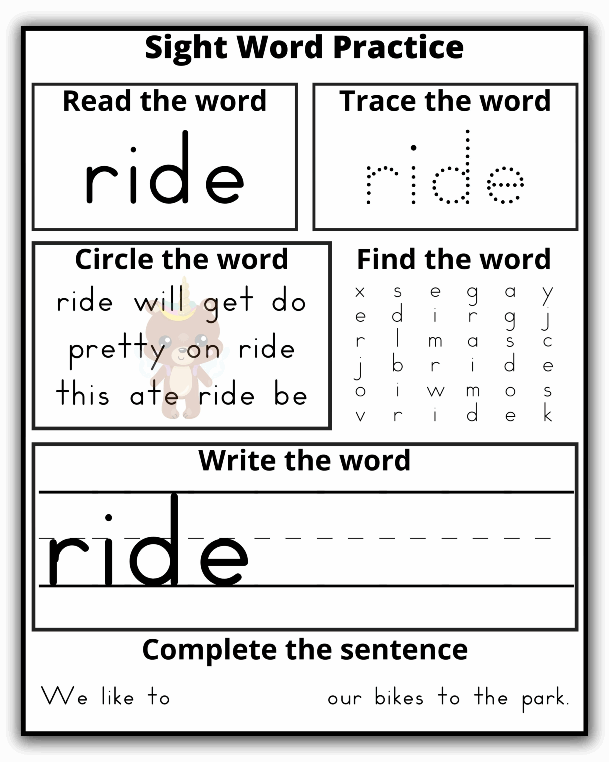 Free Printable Sight Word Worksheets Kindergarten