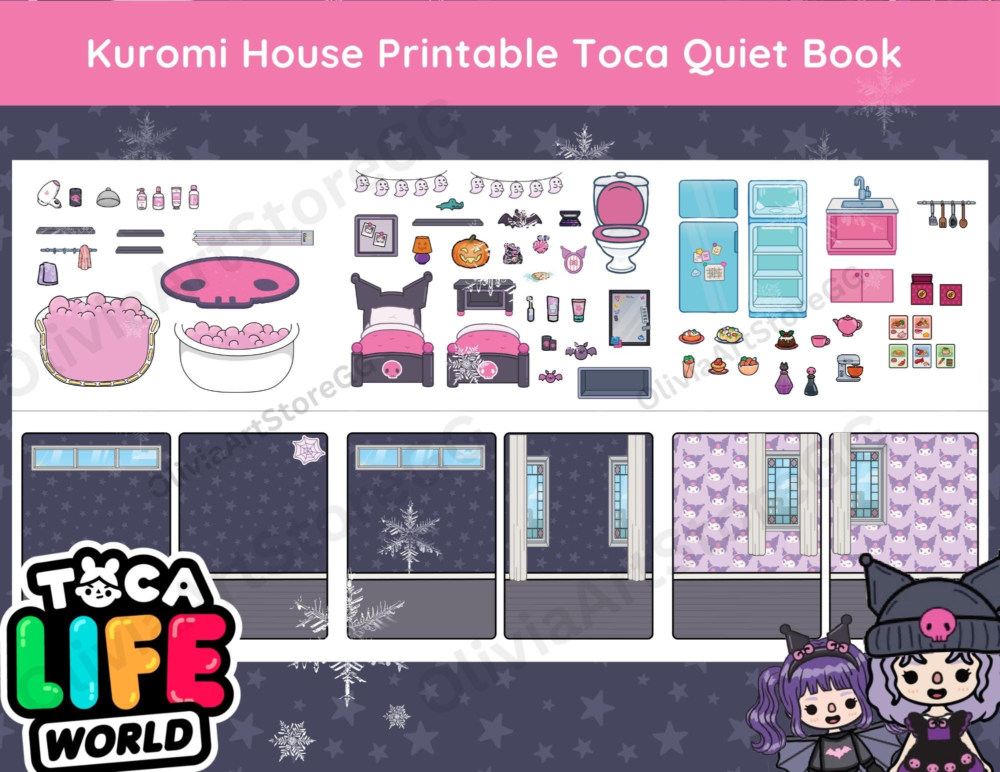 Kuromi Printable Toca Boca Paper Doll House Halloween Quiet Book DIY Project Decorated Rooms Paper craft For Kid Activity Etsy
