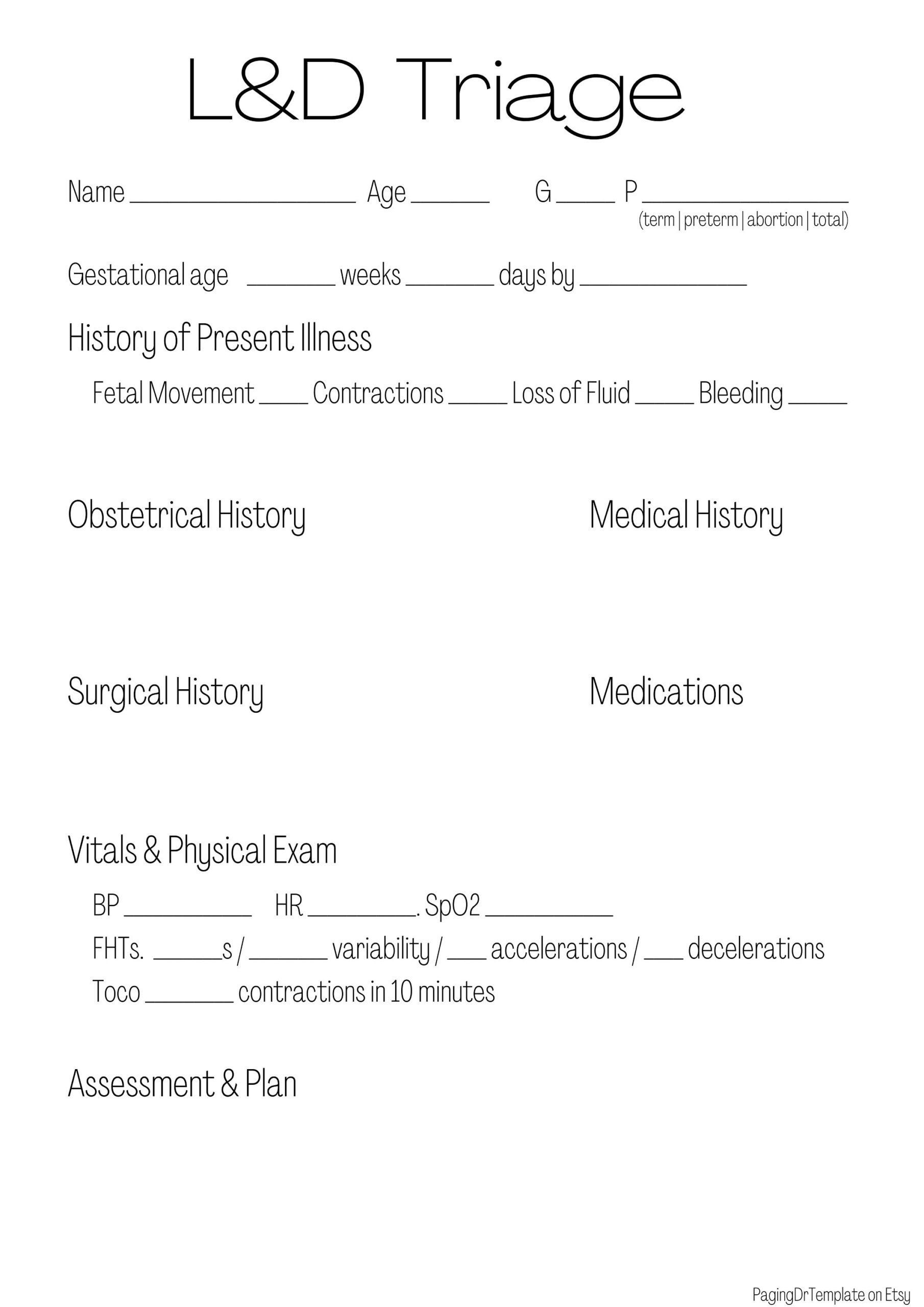 L D Triage Clinical Template Etsy