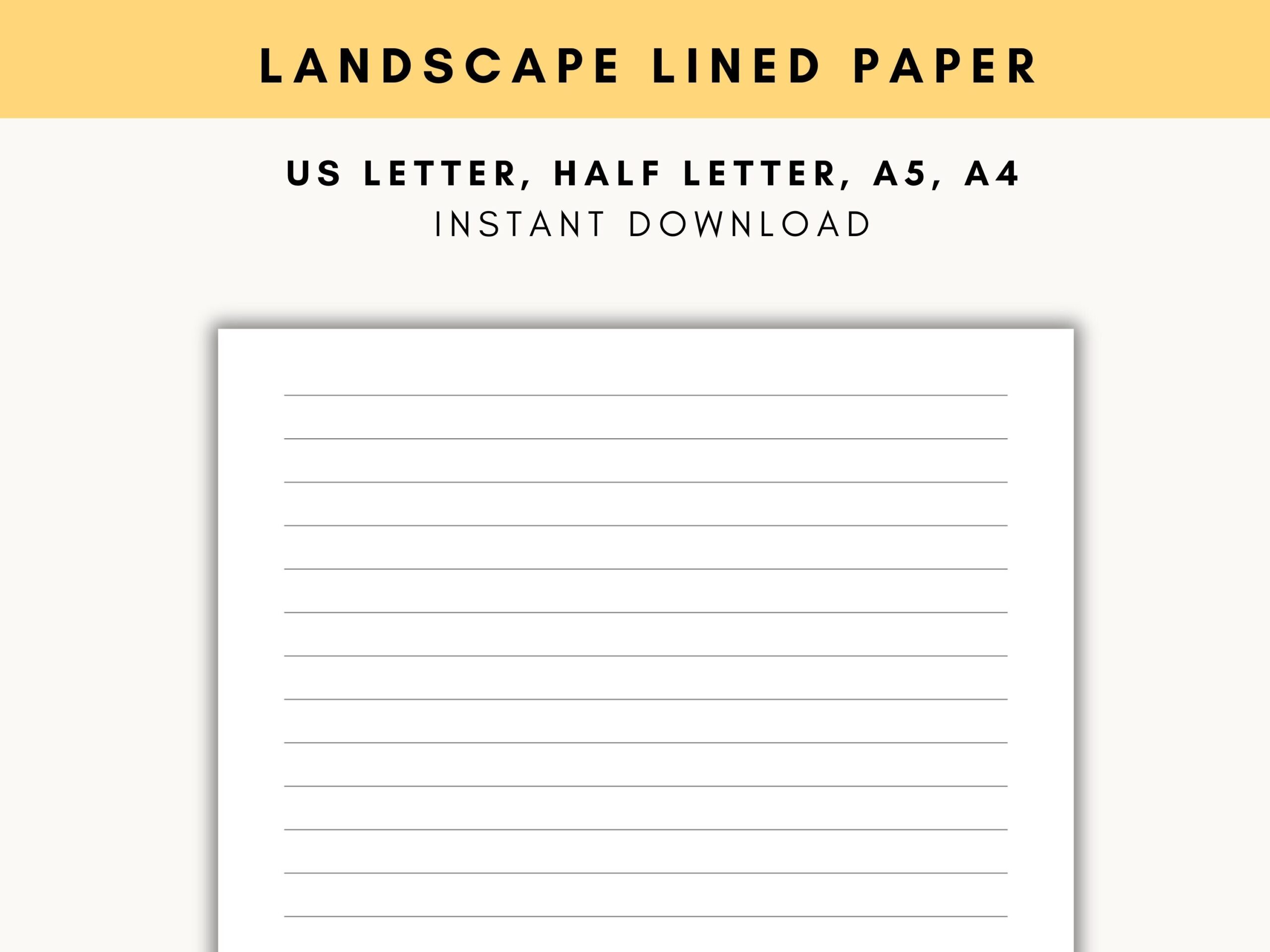 Landscape Lined Paper Horizontal Lined Paper Printable Landscape Planner Inserts Lined Paper For Kids US Letter A5 A4 Half Letter Etsy