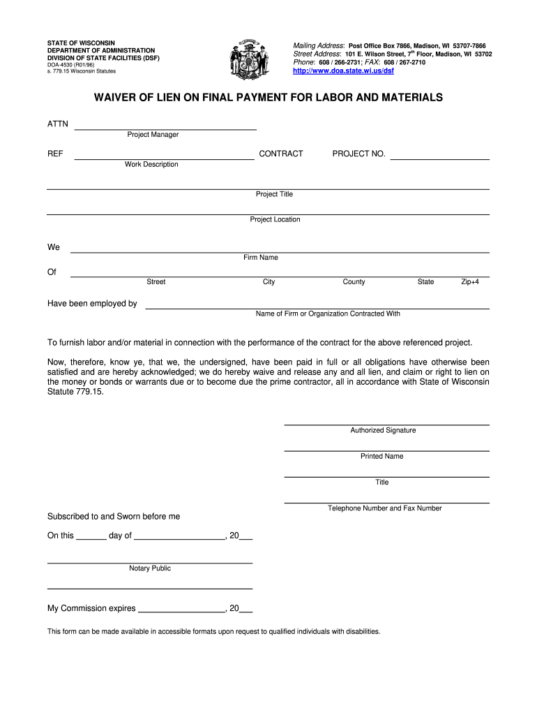 Generic Printable Lien Waiver Form