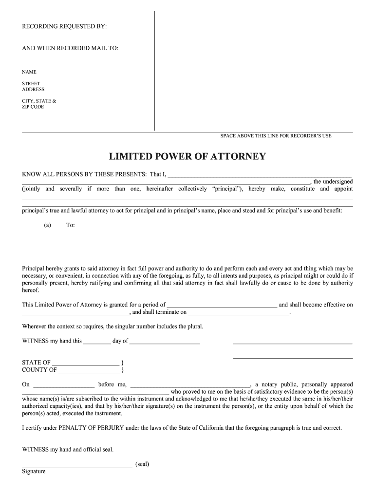 Limited Power Of Attorney Form Printable