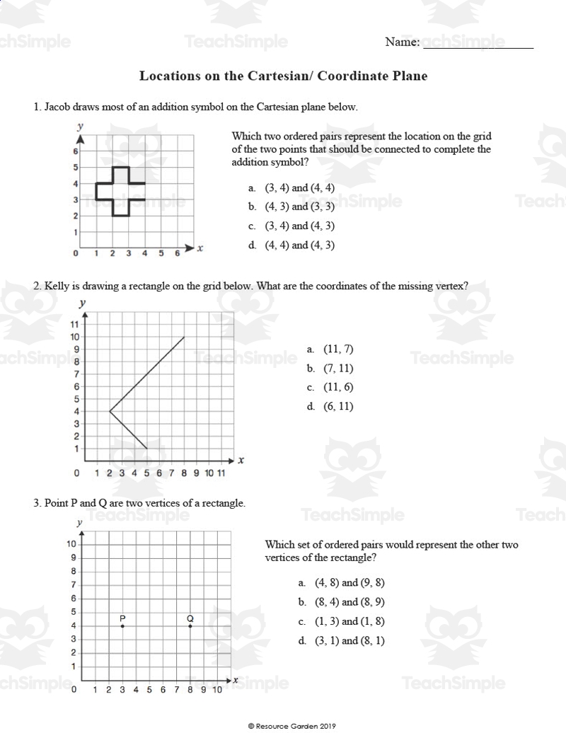 Locations On The Cartesian Coordinate Plane Worksheet By Teach Simple