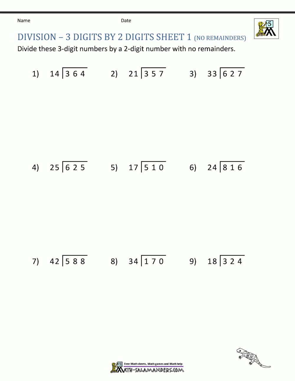 Printable Long Division Worksheets