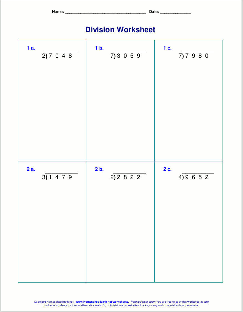 long division worksheets for grades 4 6