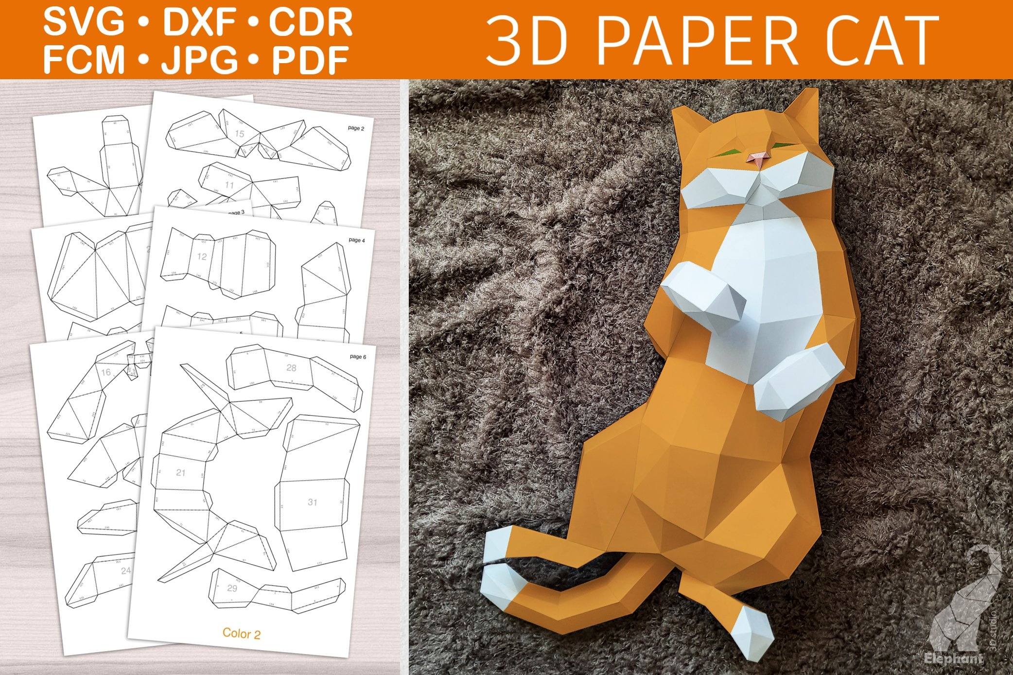 Low Poly 3D Paper Craft Cute Cat Template Worksheets Library