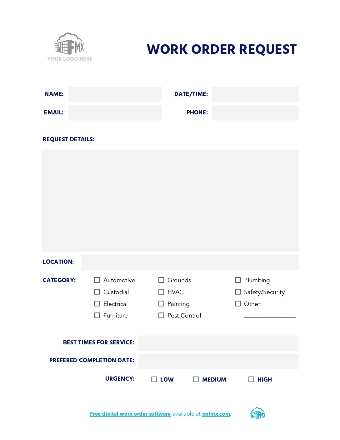 Printable Maintenance Request Form