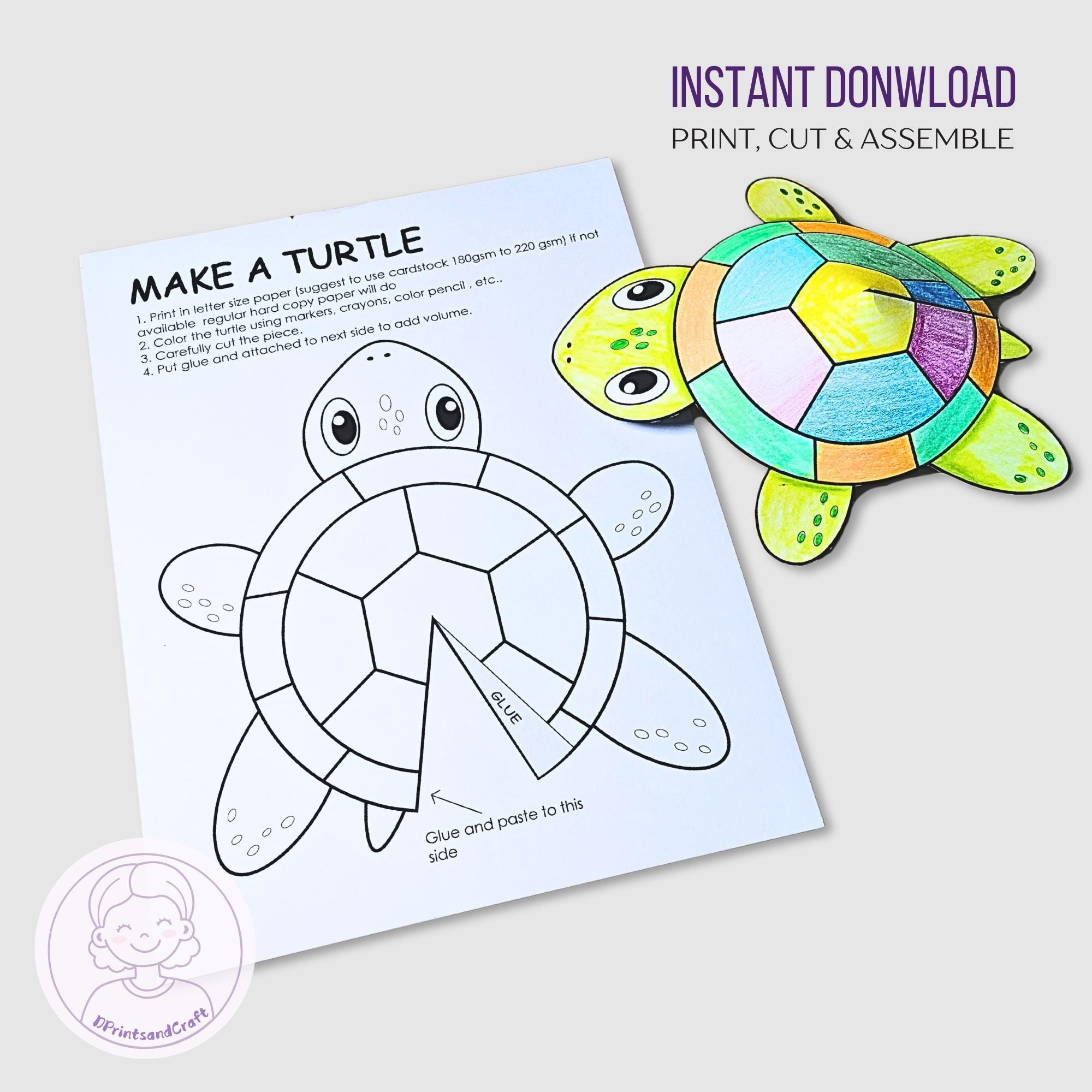 Make A Turtle Printable Activity For Kids Turtle Paper Craft Activities Montessori Learning Etsy