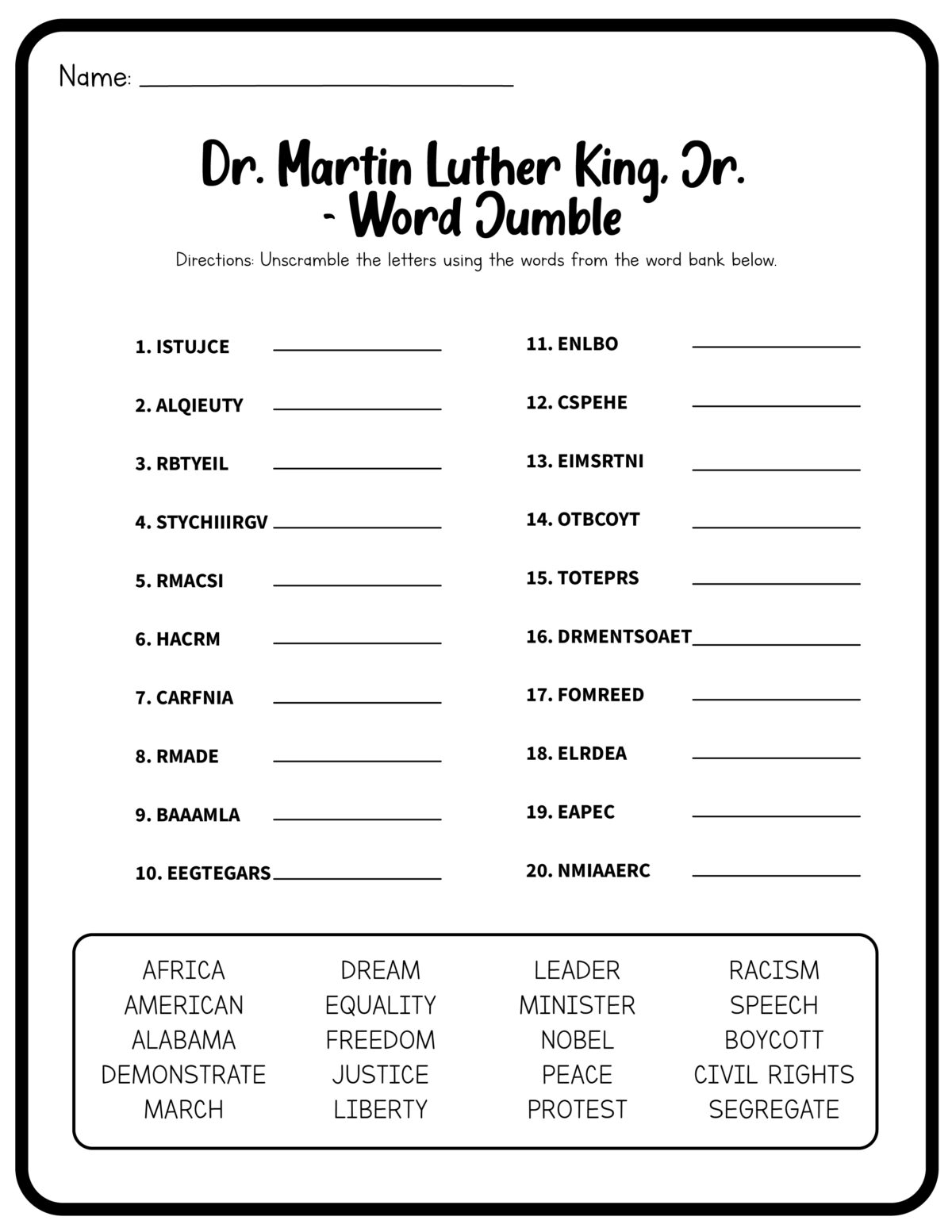Martin Luther King Jr Worksheets Free Printables Frugal Mom Eh Worksheets Library