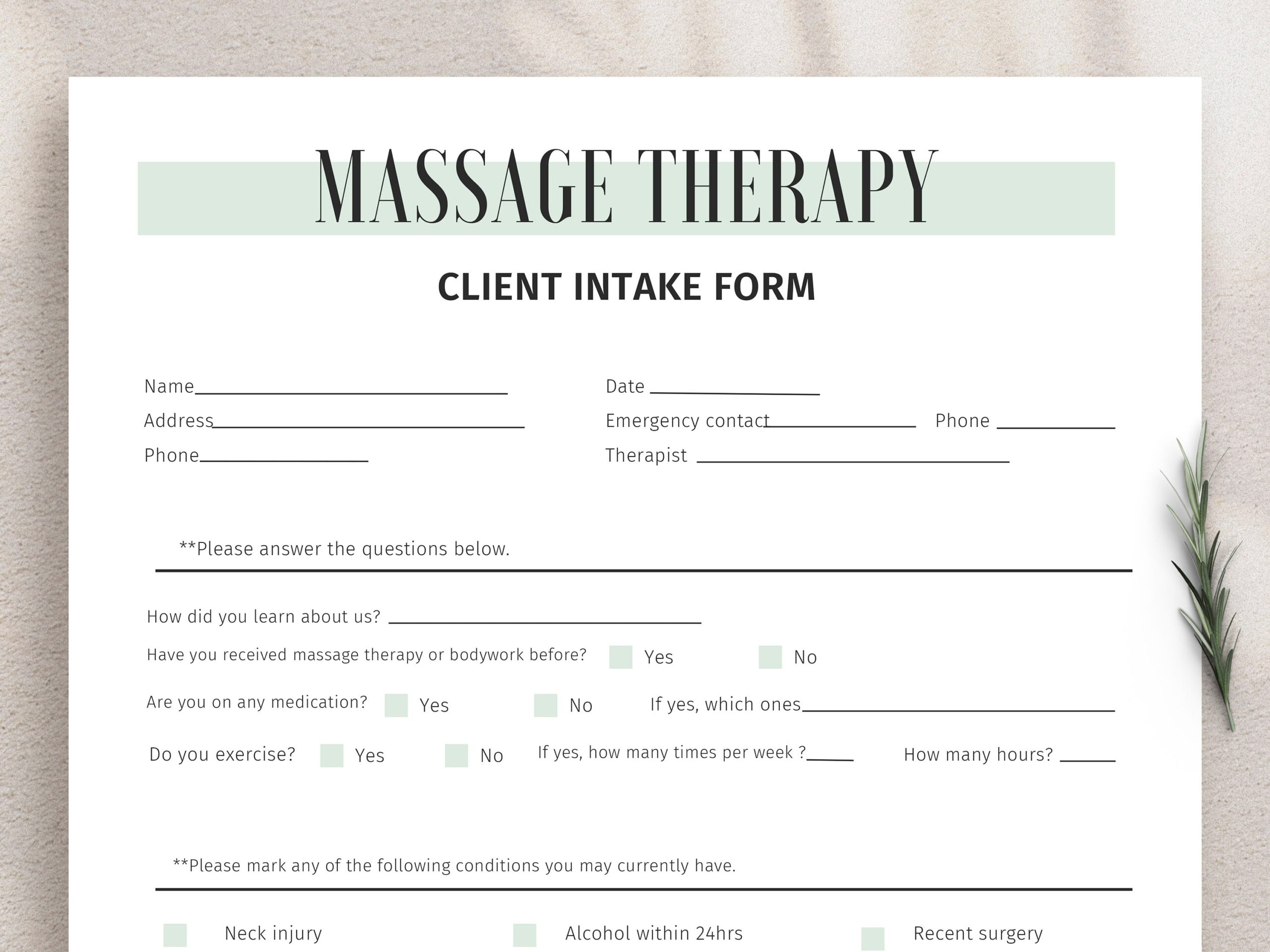 Printable Massage Intake Forms