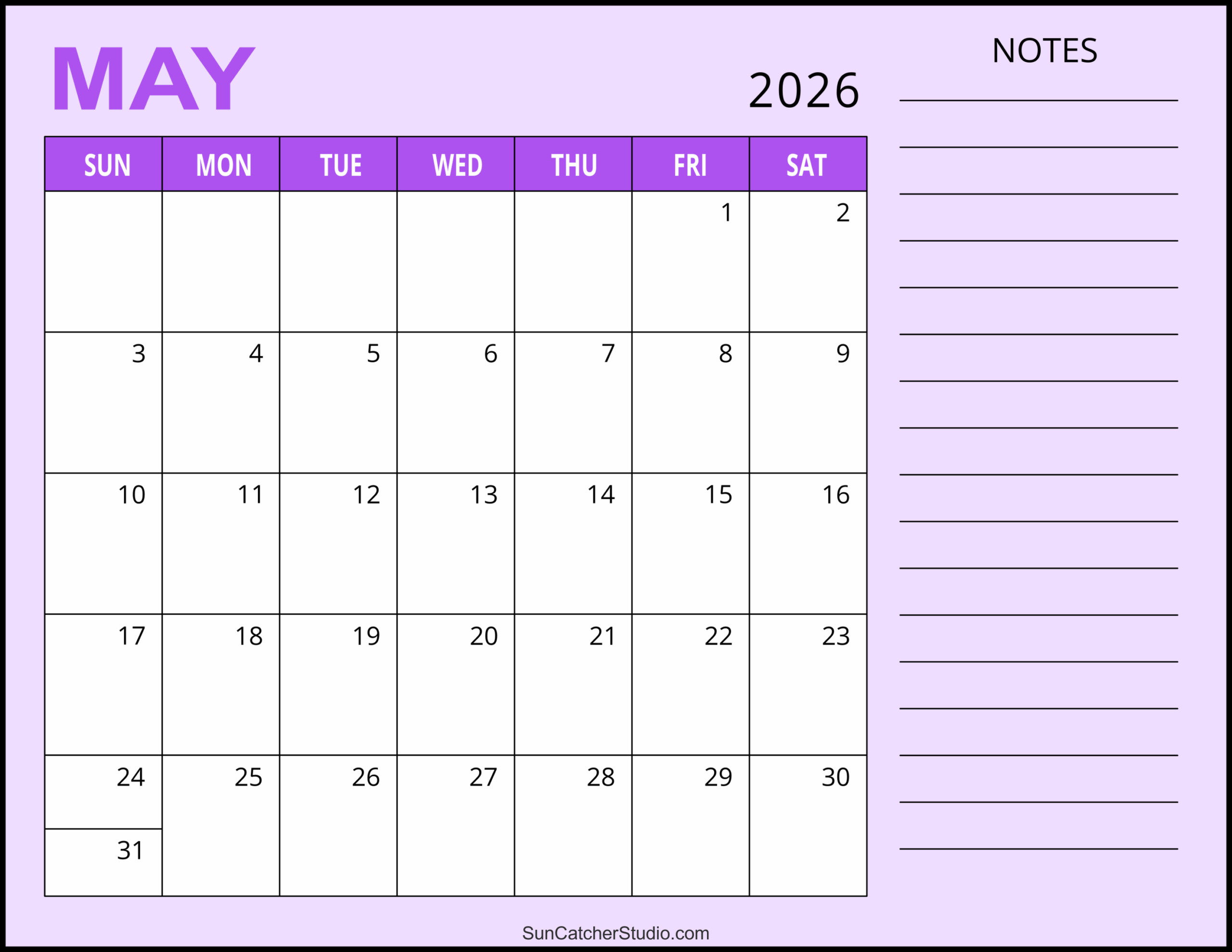 May 2026 Calendar Free Printable