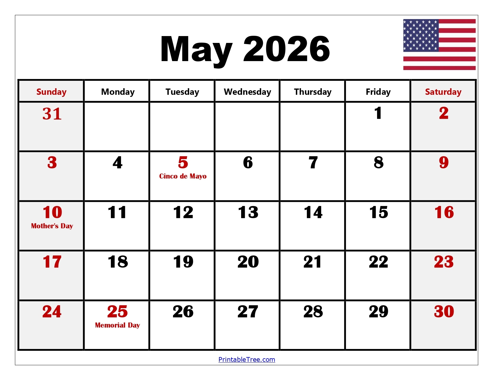 may 2026 calendar printable pdf with holiday templates free