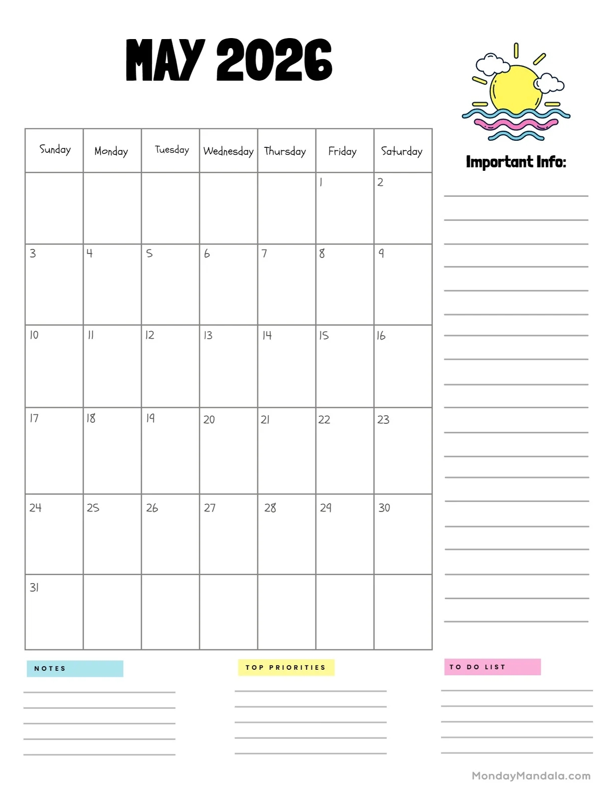 may 2026 calendars 52 free pdf printables