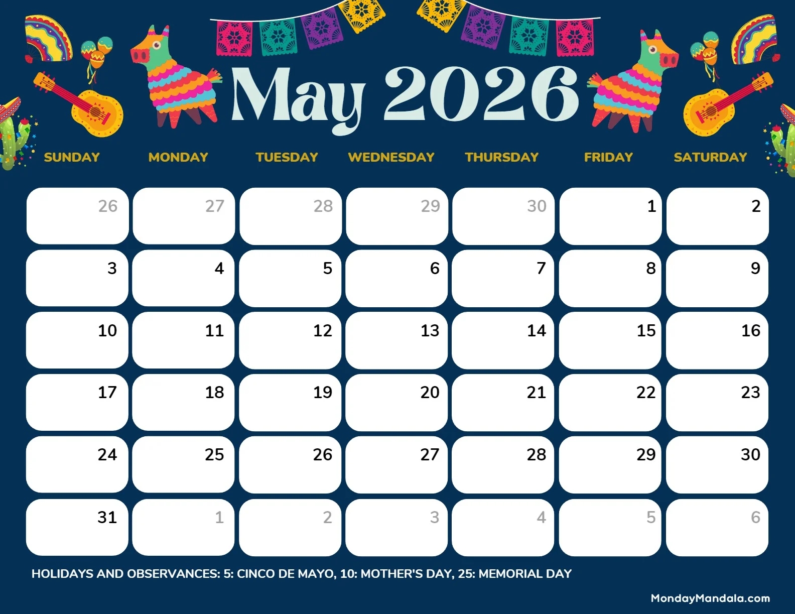 may 2026 calendars 52 free pdf printables