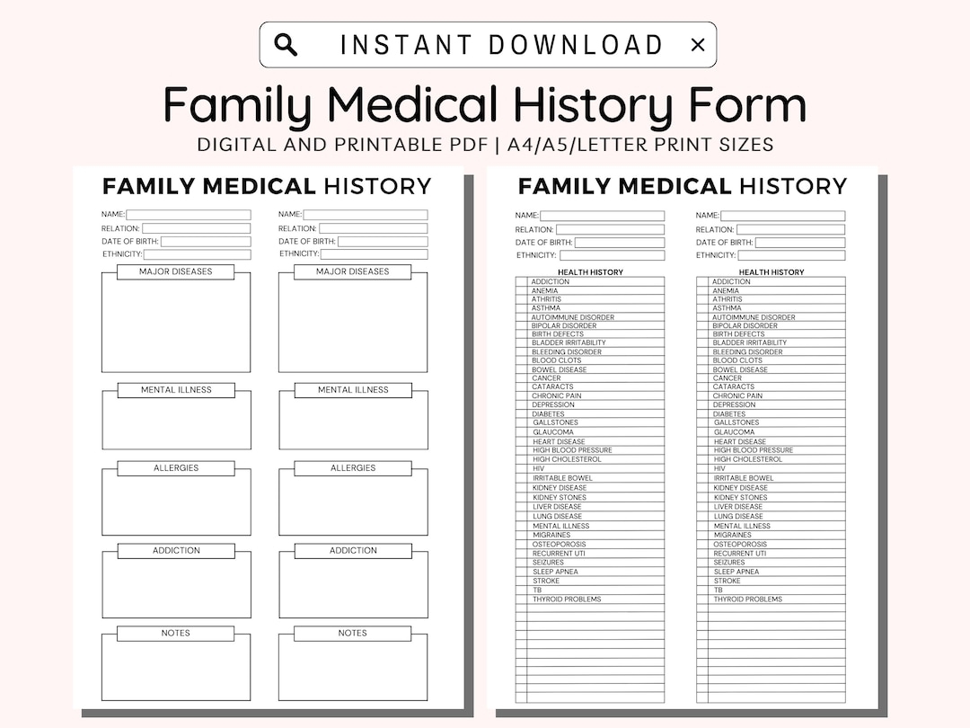Printable Medical History Forms