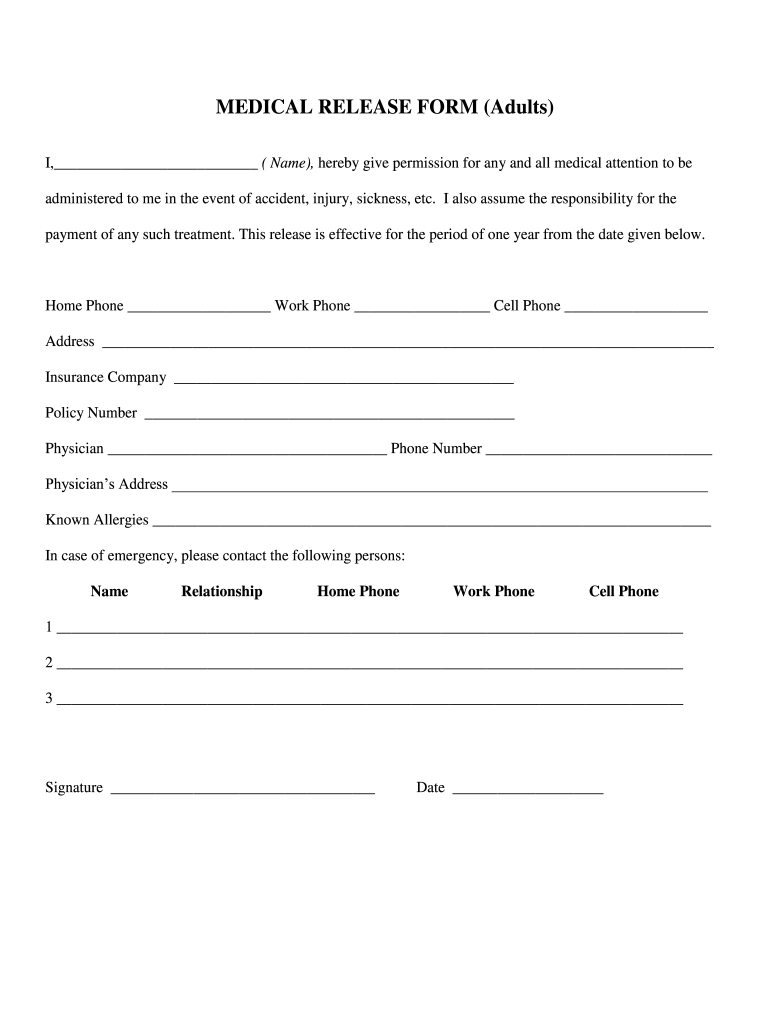 Medical Release Form Template Fill Out Sign Online DocHub