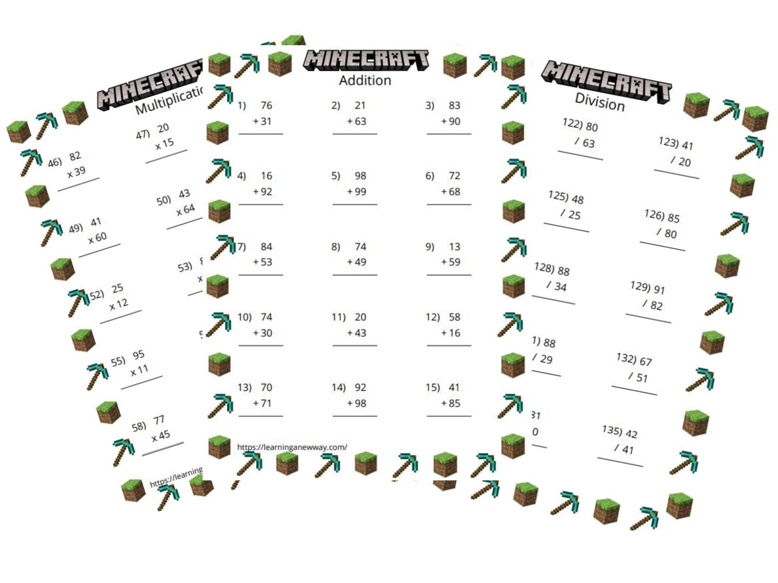 Minecraft Math Worksheets Bundle 400 Pages Of Math Worksheets Including Addition Subtraction Multiplication And Division Math Printable Etsy