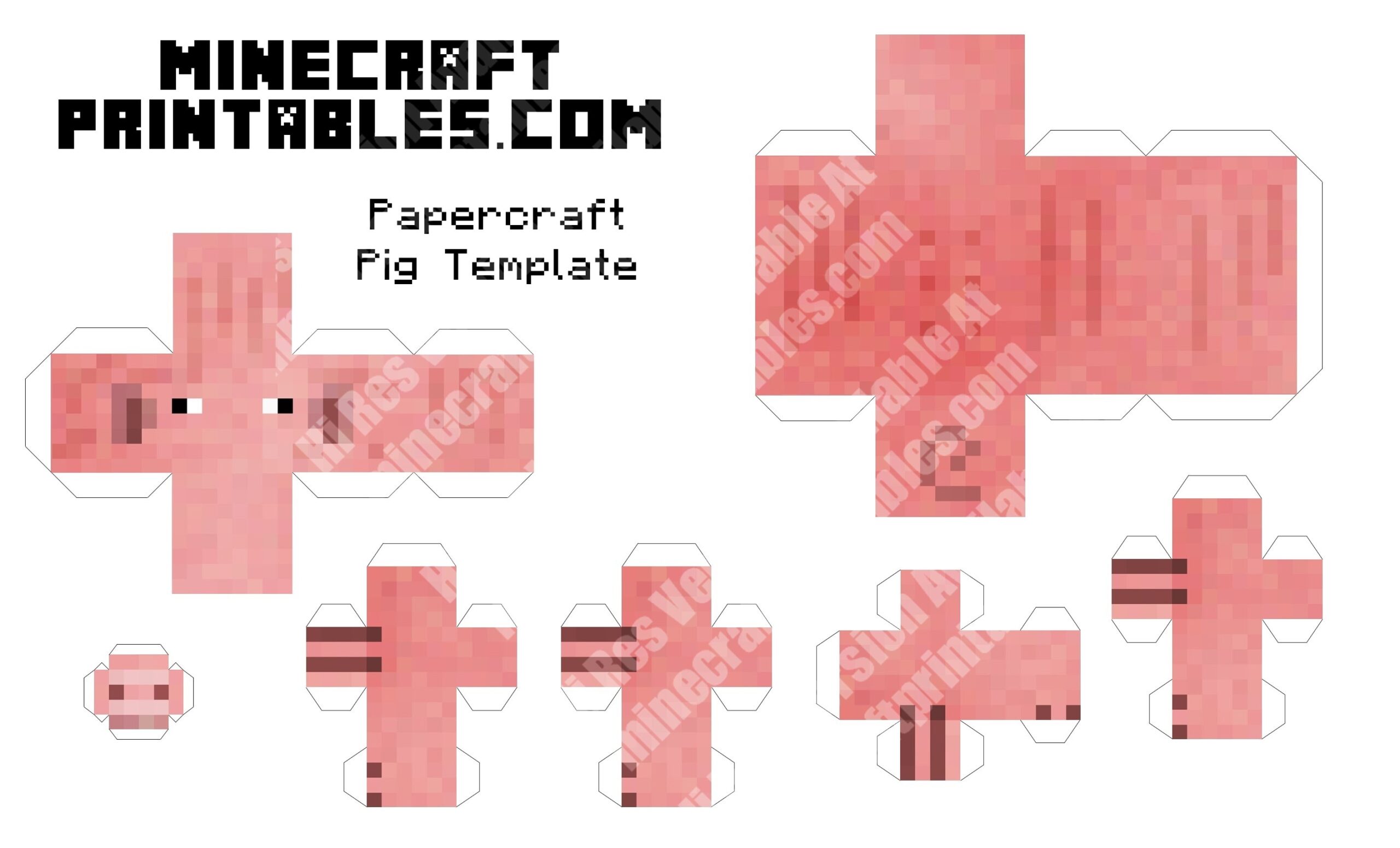 Minecraft Pig 3D Printable Minecraft Pig Papercraft Template