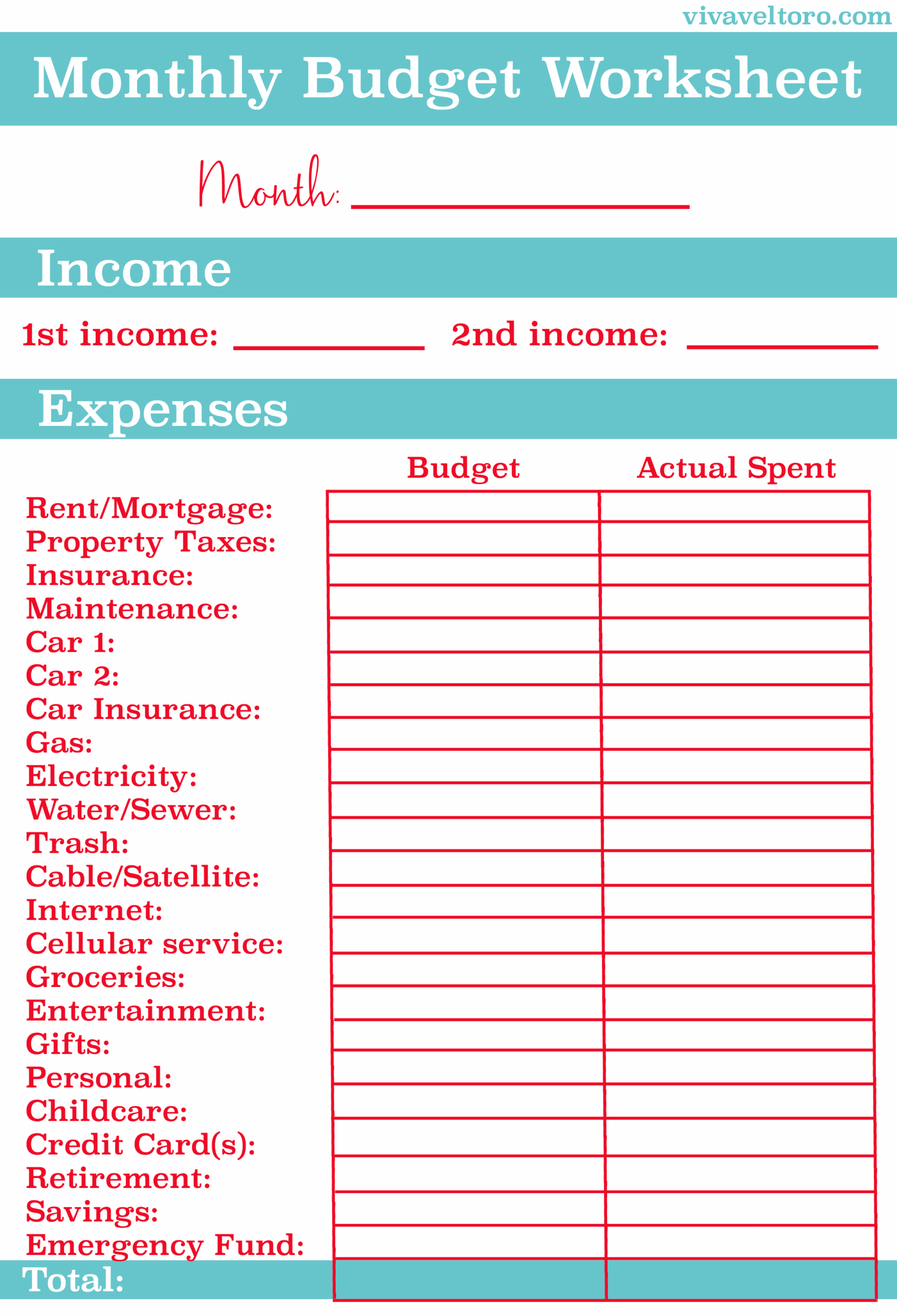 Easy Budget Worksheet Printable