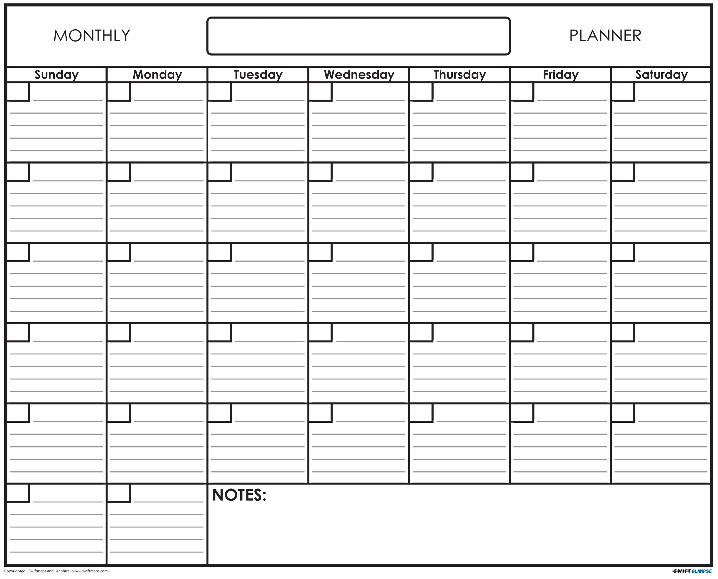 Monthly Wall Planner 24 X 36 SwiftGlimpse Swift Calendars
