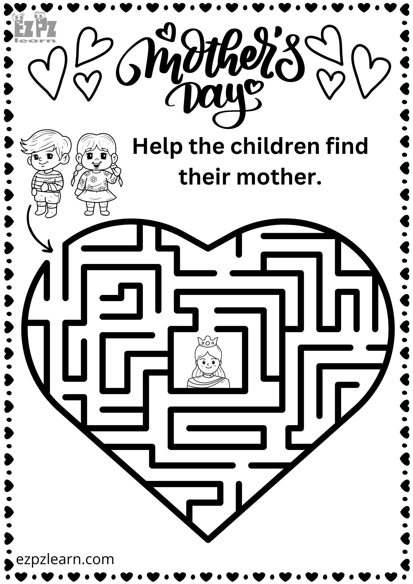 Mother s Day Heart Maze Free PDF Download Ezpzlearn
