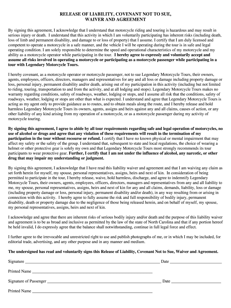 Motorcycle Test Ride Waiver Form Fill Out Sign Online DocHub