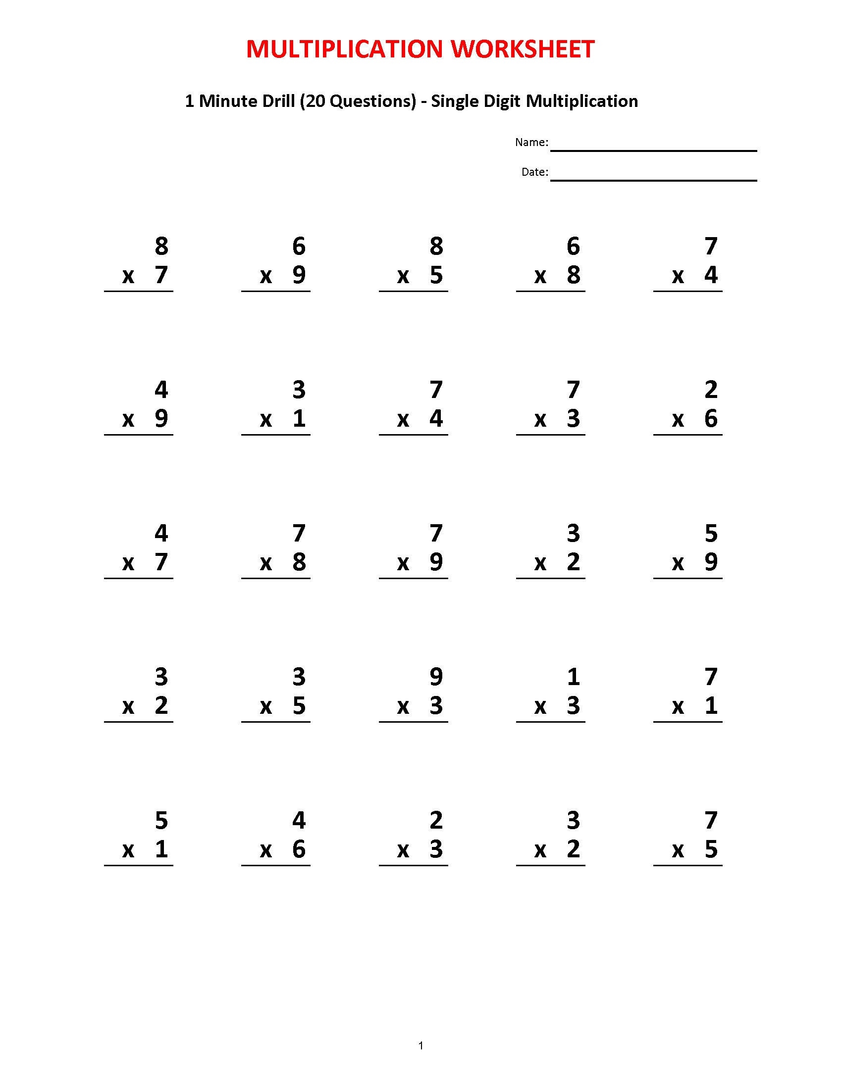 Multiplication 1 Minute Drill V 10 Math Worksheets With Answers Pdf Year 2 3 4 Grade 2 3 4 printable Worksheets Multiplication Test Etsy Sweden