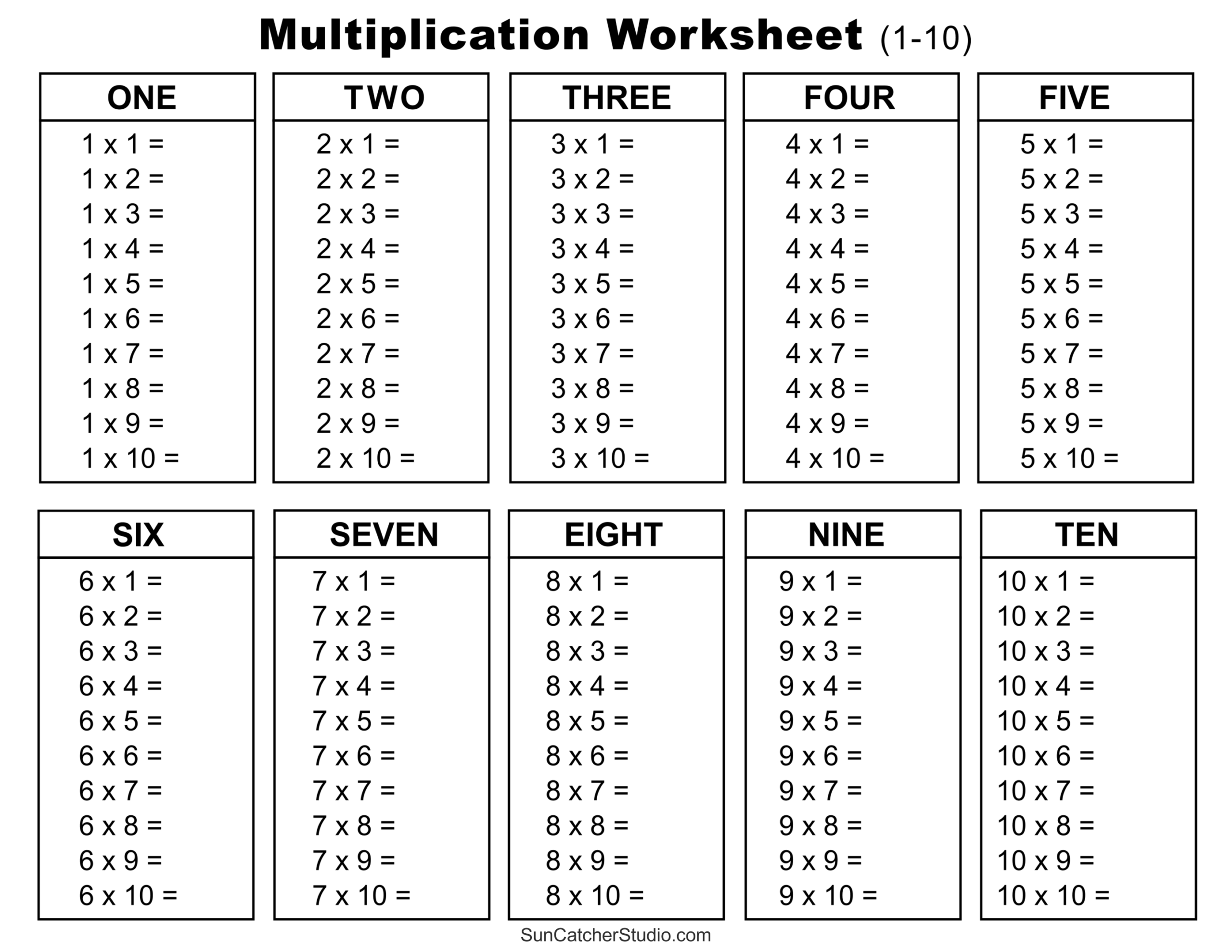 Multiplication Worksheet 1 12 Printable