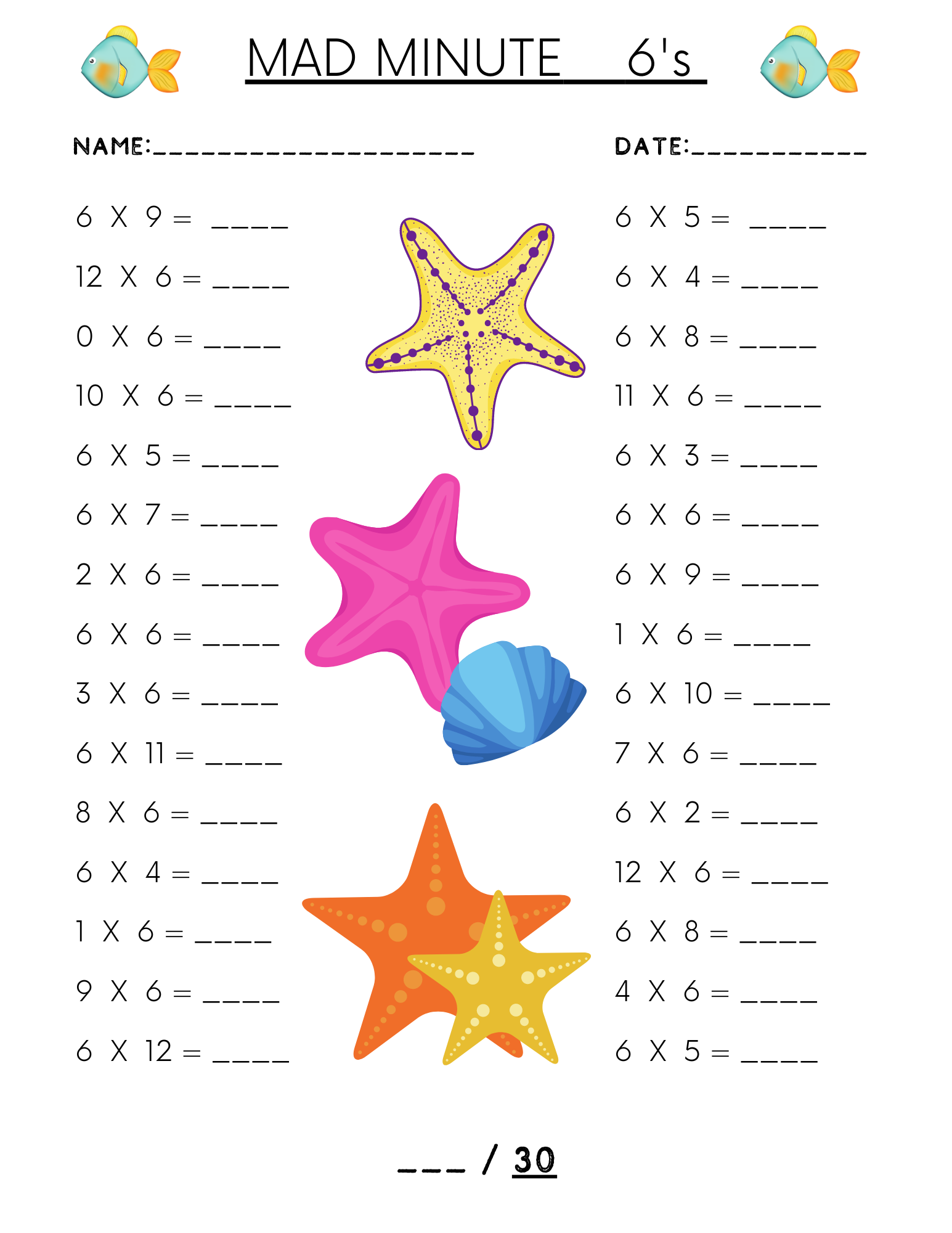 Multiplication Mad Minutes Under The Sea Beaches And Reads