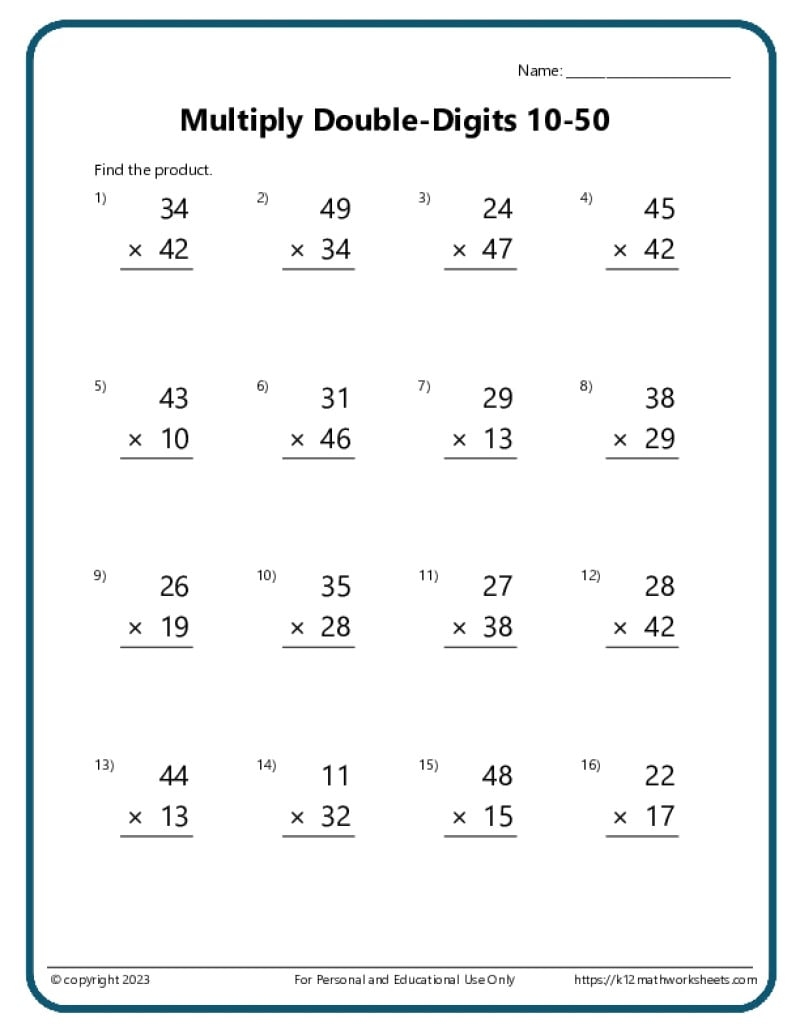 Free Printable Multiplication Worksheets Pdf