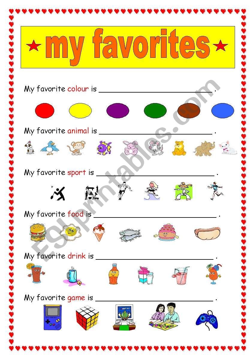 My Favorites ESL Worksheet By Steve th
