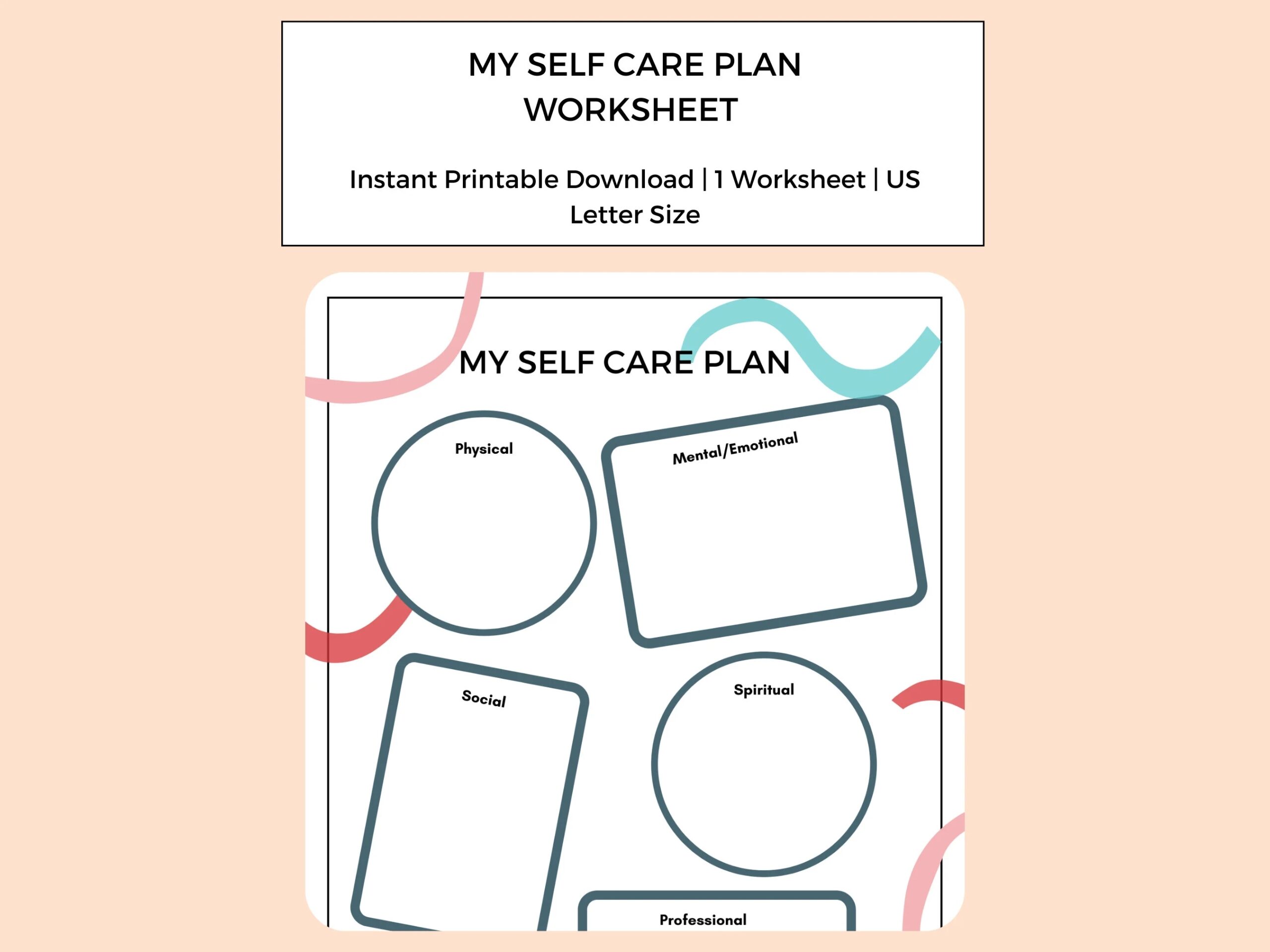 My Self Care Plan Self Care Worksheet Self Care Therapy Worksheet Digital Download Etsy