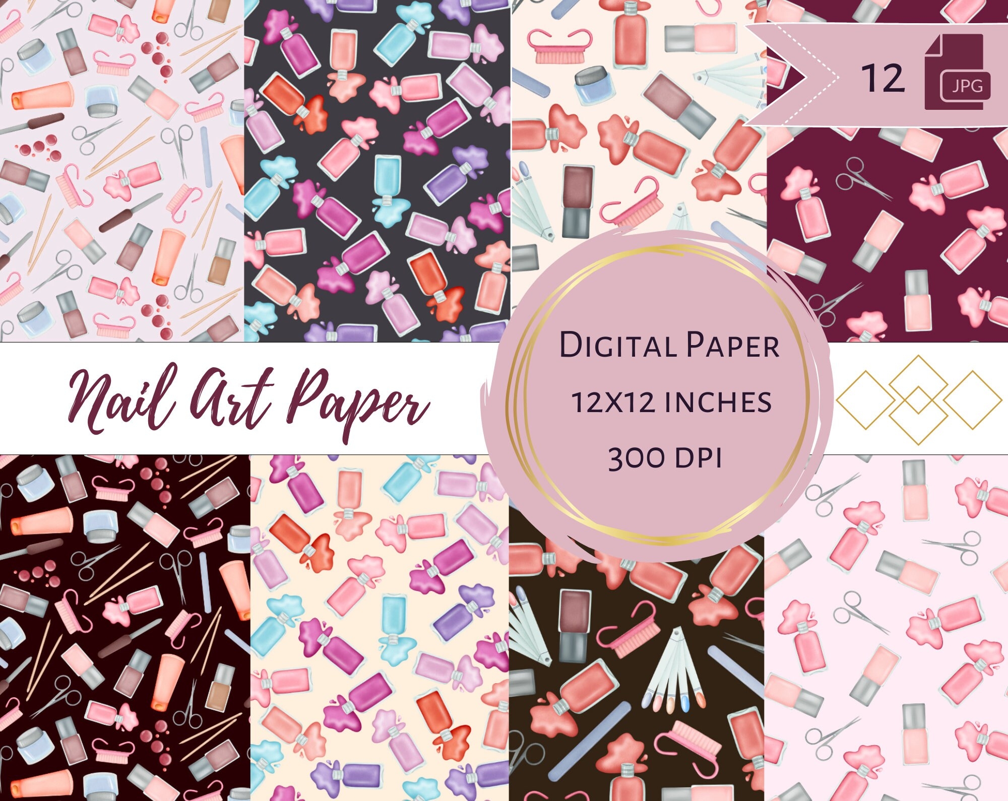 Nail Tools Digital Paper Manicure Background Printable Nails Seamless Pattern Instant Download Commercial Use Etsy