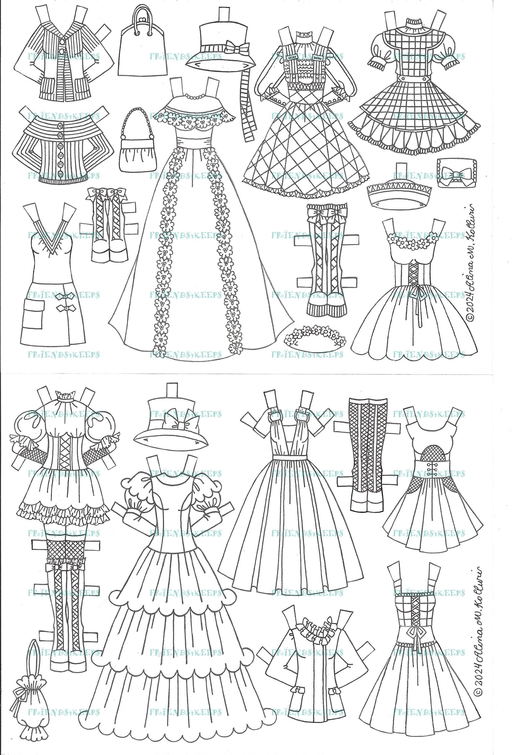 New Printable 14 page PDF TEEN SCENE Girls W straight Hair Paper Dolls To Color Cut Digital Download By Alina Kolluri 8 Dolls 170 Pieces Etsy