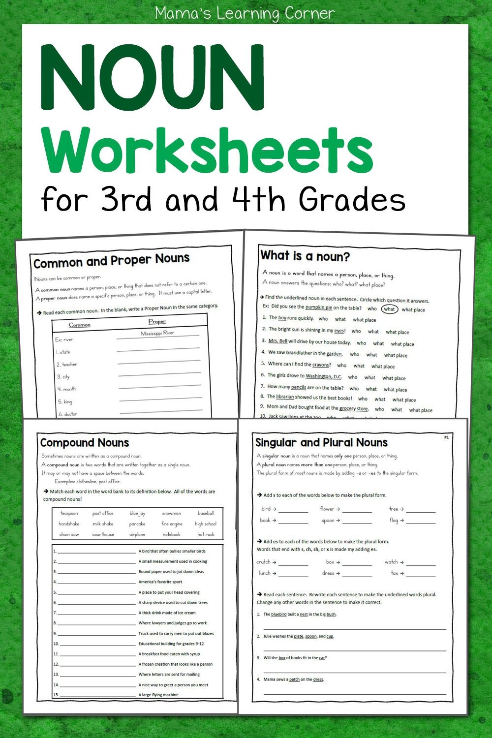 Noun Worksheets For 3rd And 4th Grades Mamas Learning Corner