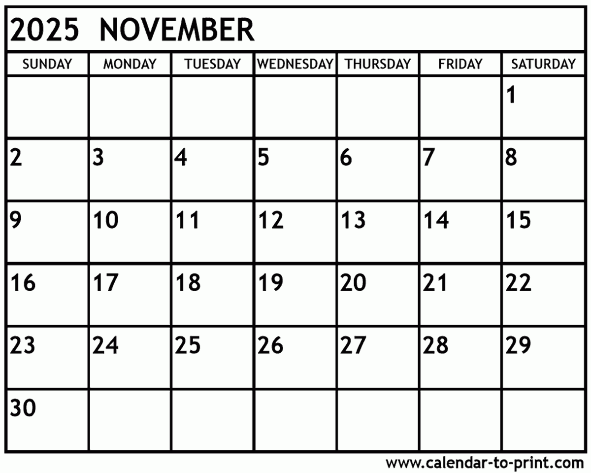 November 2025 Printable Calendar