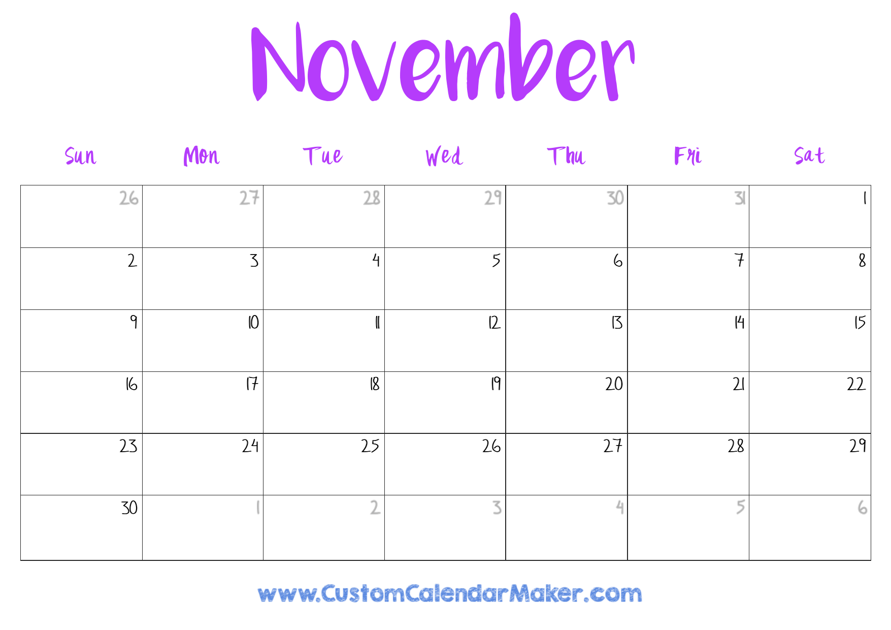 November 2025 Calendar Printable Free