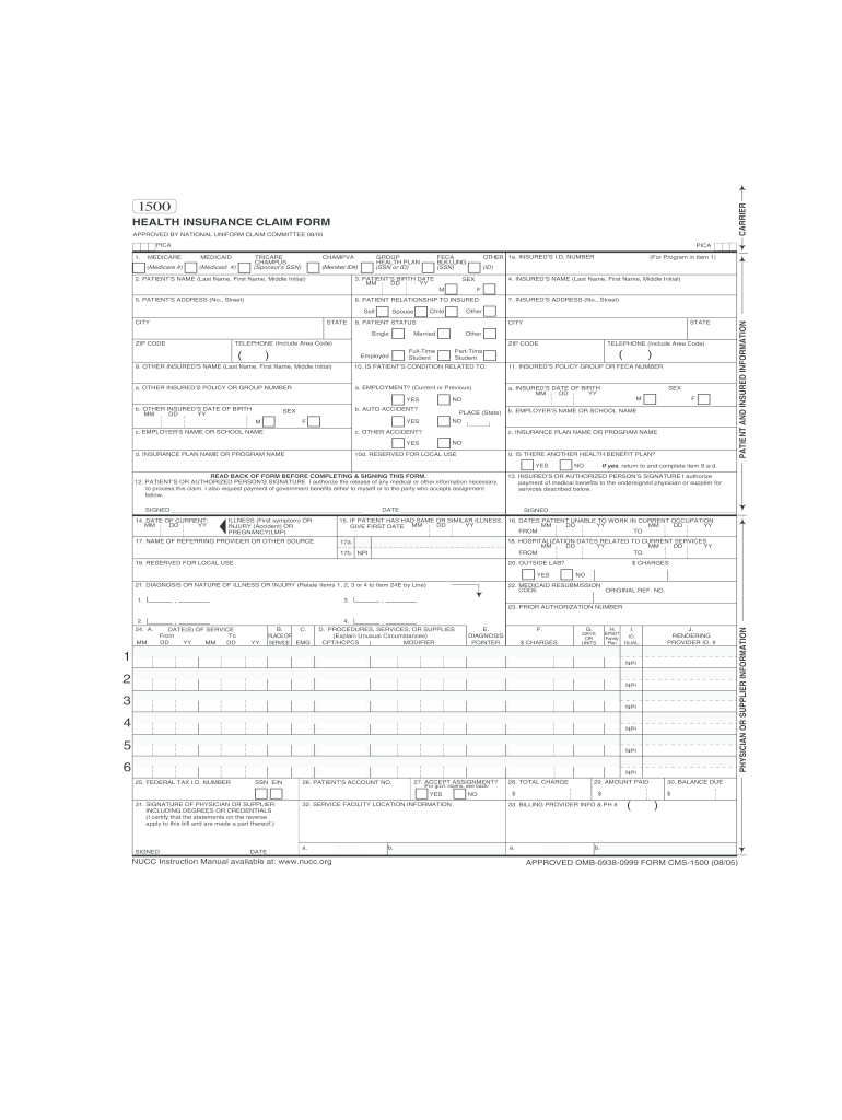 Nucc 1500 Claim Form Pdf Fill Out Sign Online DocHub