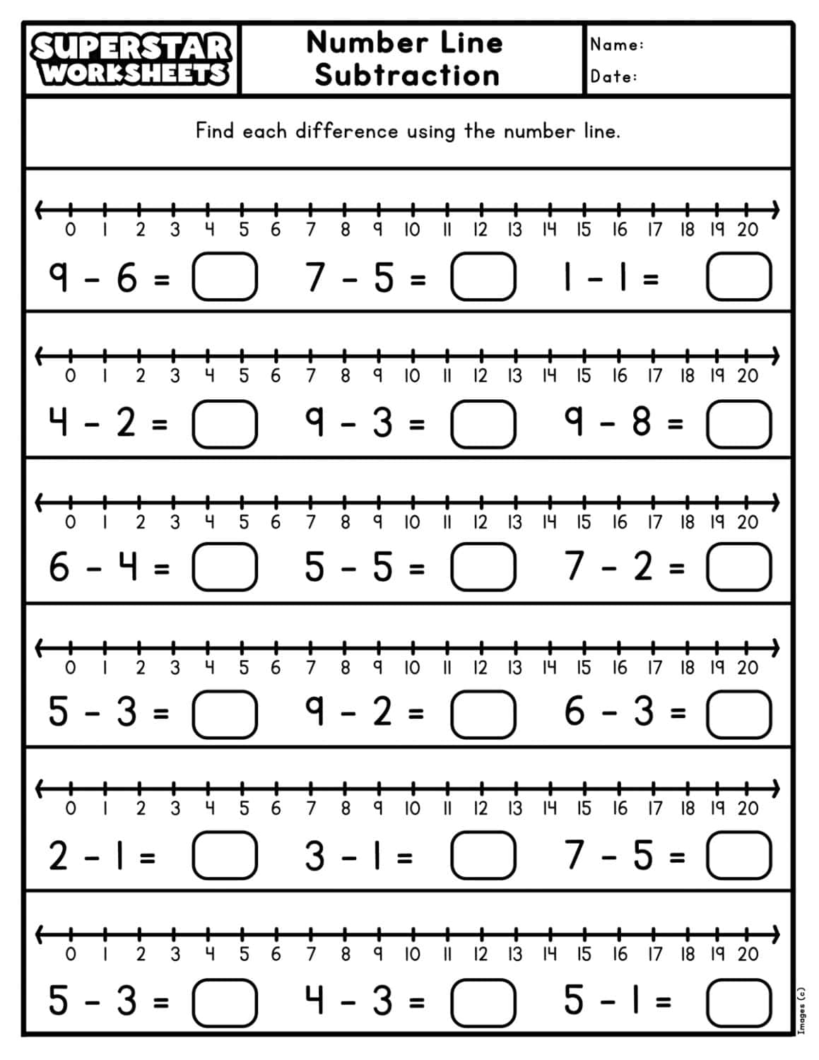 Free Printable Number Line Worksheets