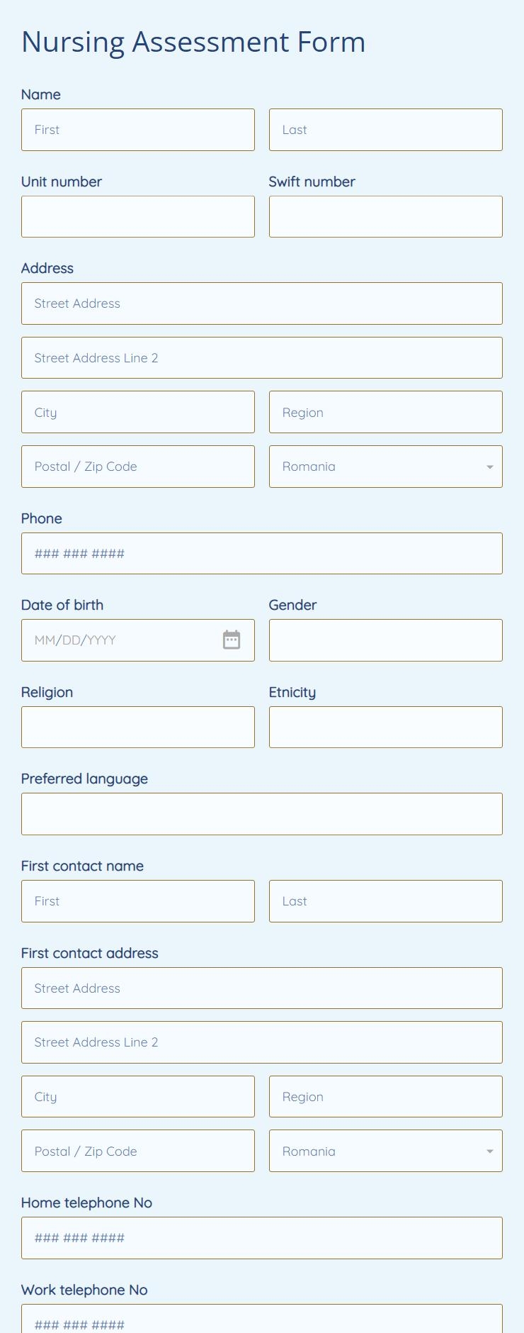 Nursing Assessment Form Template 123FormBuilder