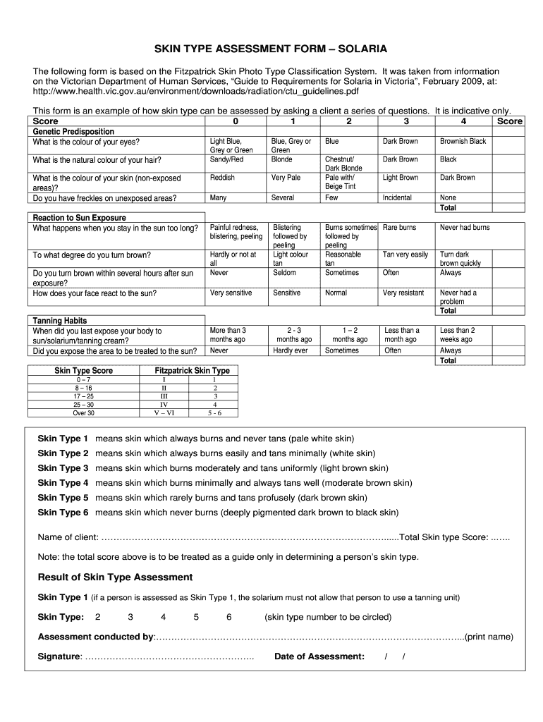 Free Printable Skin Assessment Forms