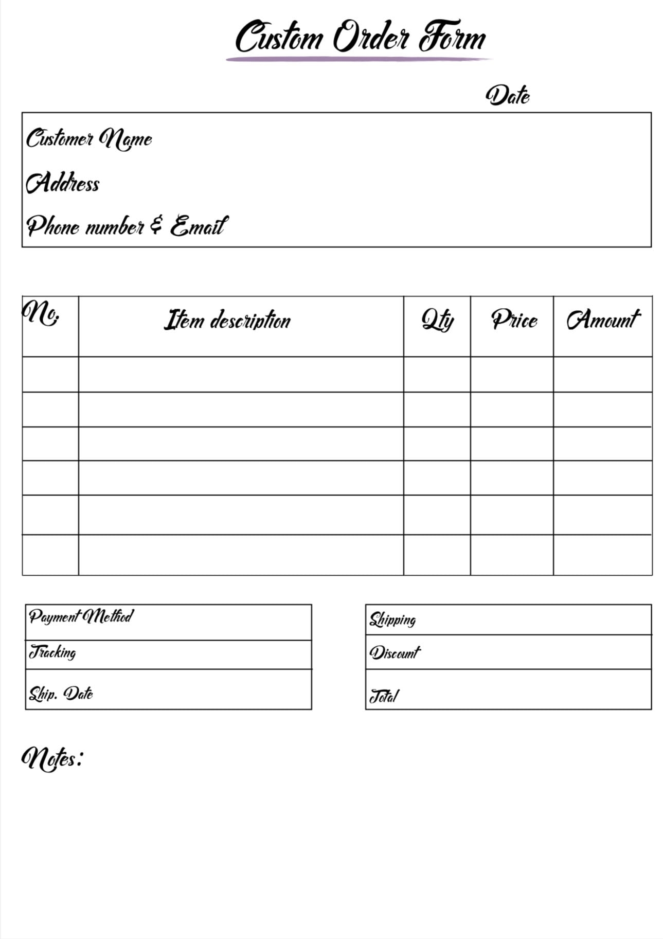 Printable Order Form