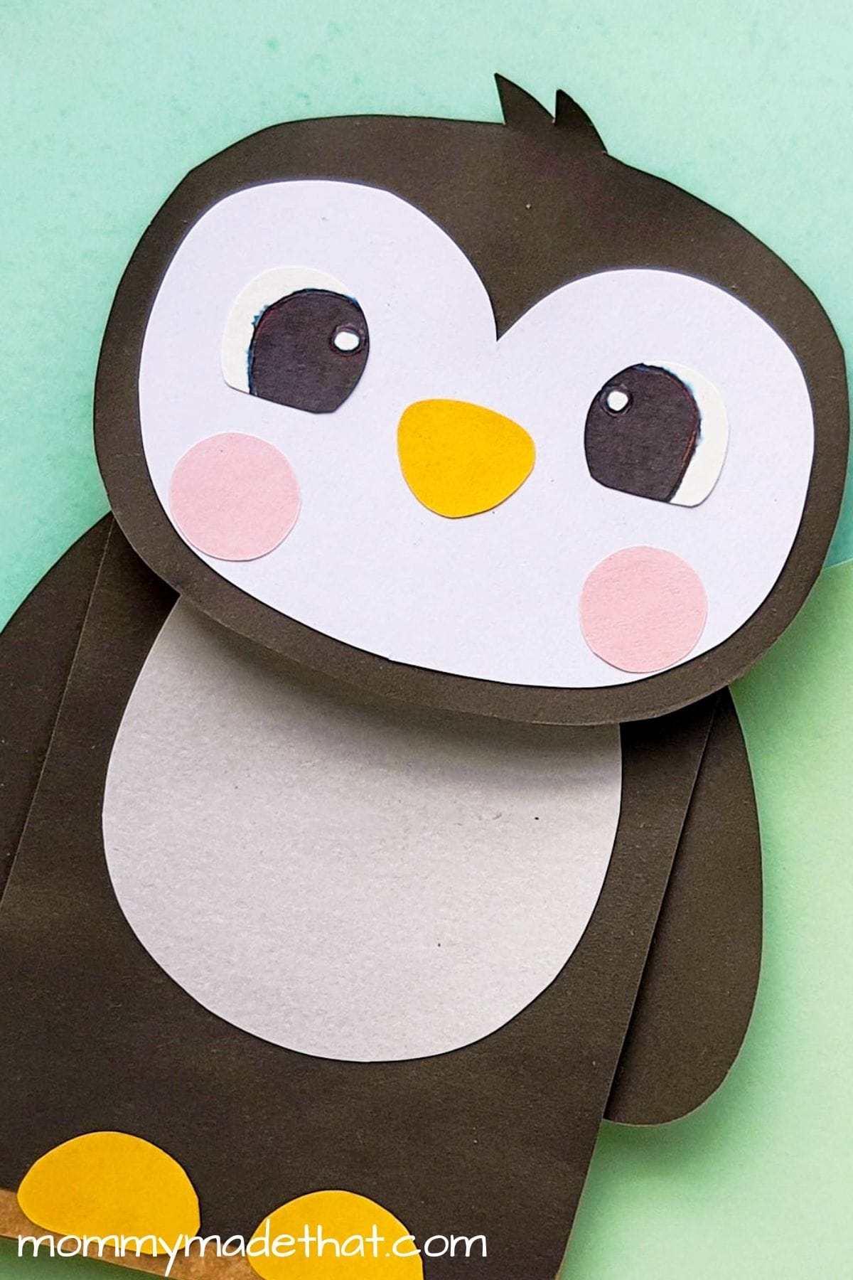 Paper Bag Penguin Craft With Free Printable Puppet Template 
