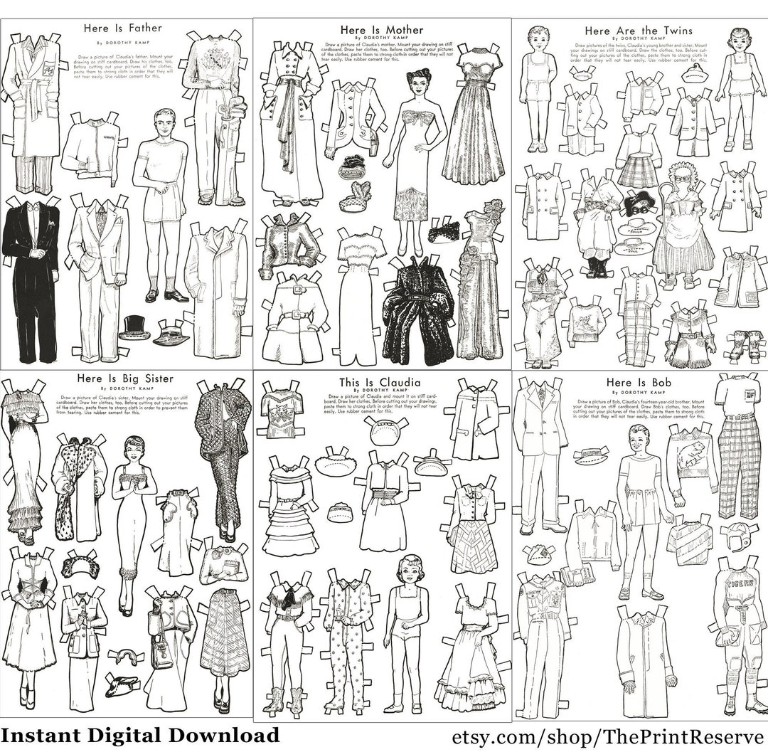 Paper Doll Family Coloring Pages Printable Instant Digital Download Item 709 Etsy