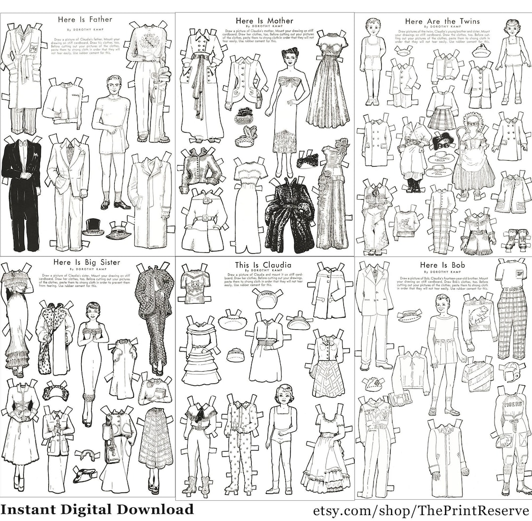 Paper Doll Family Coloring Pages Printable Instant Digital Download Item 709 Etsy