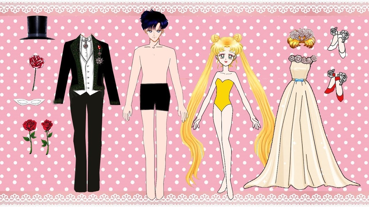 Paper Dolls Wedding Dress Sailor Moon And Tuxedo Mask Papercraft Bride And Groom YouTube
