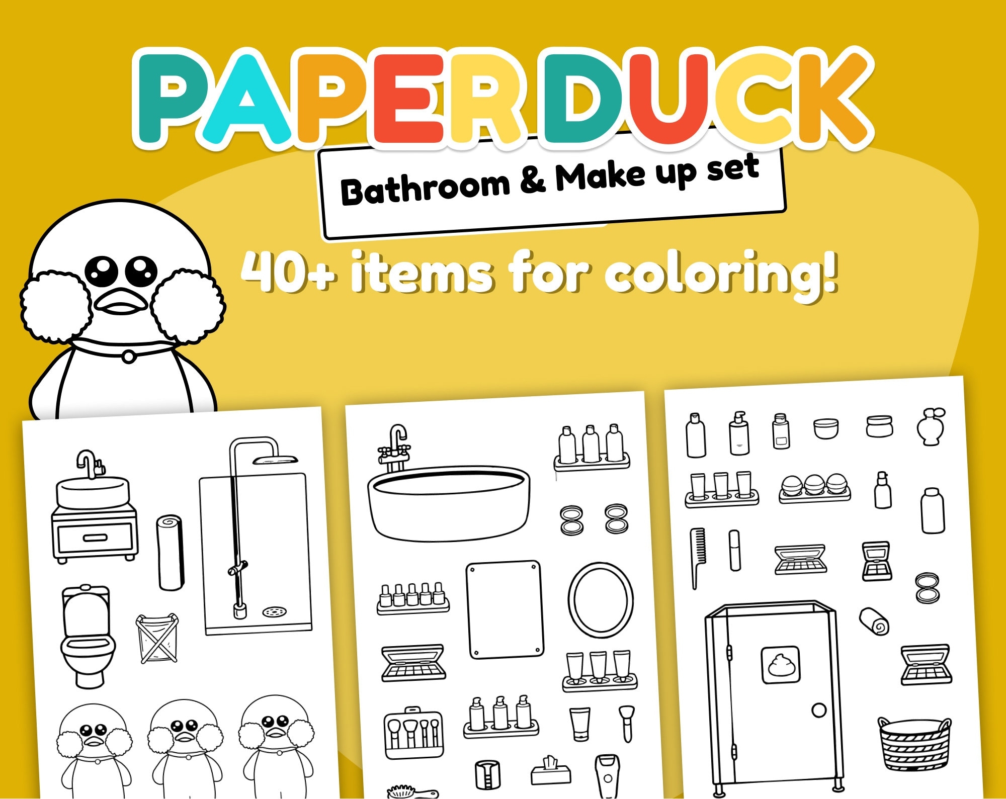 Paper Duck Printable Set For Coloring Bathroom Make Up And Skin Care Bundle Ready For Instant Download And Print 40 Items Etsy